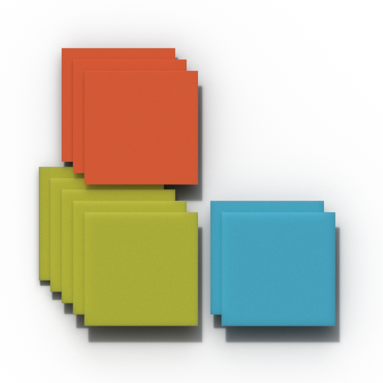 3D illustration of different colored Post-Its organized.